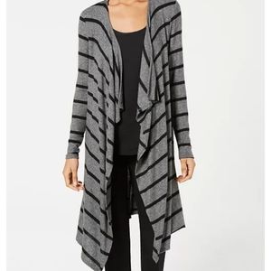 BCX Cardigan Gray and Blacked Striped Duster Cardigan Sweater - XL